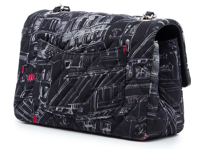 Borsa a tracolla Chanel Mini Classic Canvas Parisian Rooftop Single Flap Nera Nero - vista 2