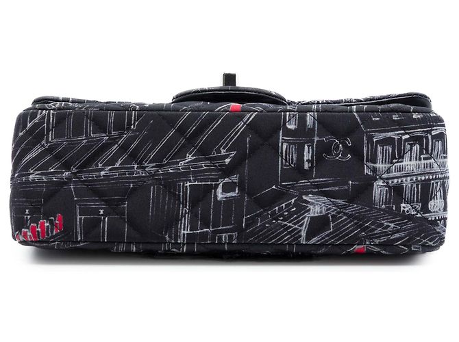 Borsa a tracolla Chanel Mini Classic Canvas Parisian Rooftop Single Flap Nera Nero - vista 3