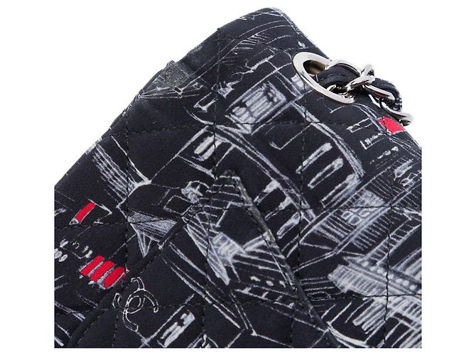 Borsa a tracolla Chanel Mini Classic Canvas Parisian Rooftop Single Flap Nera Nero - vista 6