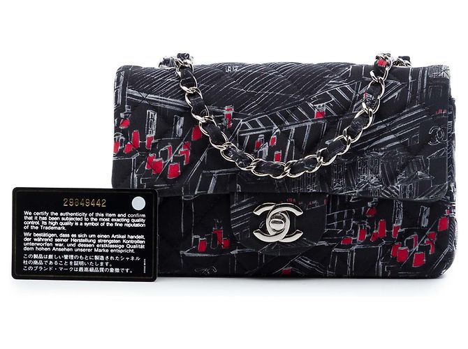 Borsa a tracolla Chanel Mini Classic Canvas Parisian Rooftop Single Flap Nera Nero - vista 8
