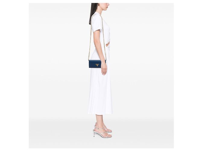 Borsa a tracolla Prada Saffiano Wallet On Chain Blu - vista 6
