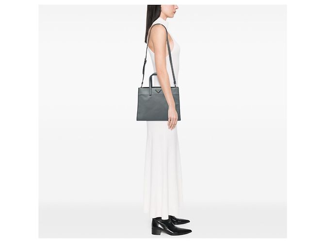 Borsa Tote Prada Saffiano Soft a tre tasche, Grigio - vista 6