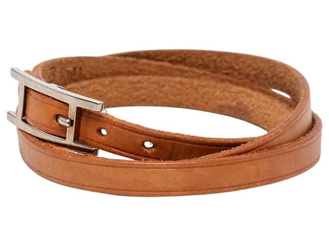 Bracciale Triple Tour Hapi 3 MM in pelle Swift marrone Hermès - vista 2