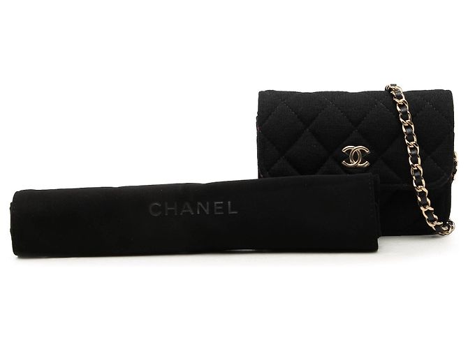 Sac bandoulière Chanel Mini CC Quilted Jersey VIP Flap Noir - vue 7