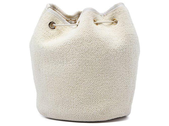 Borsa a secchiello Chanel Deauville Small in tweed bianco con coulisse - vista 2