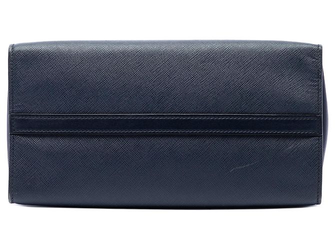 Borsa Satchel Prada City Calf Trimmed Saffiano Greche Paradigme Blu - vista 3