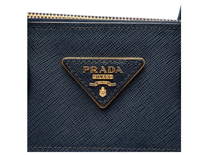 Borsa Satchel Prada City Calf Trimmed Saffiano Greche Paradigme Blu - vista 5