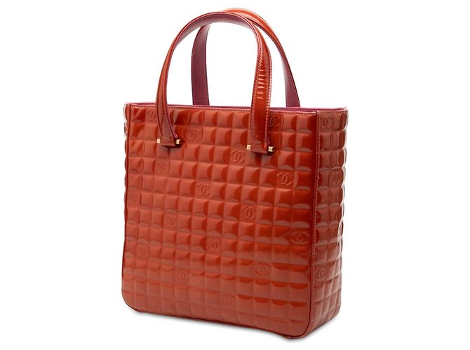 Borsa Tote Chanel CC Chocolate Bar in vernice Orange Arancione - vista 2