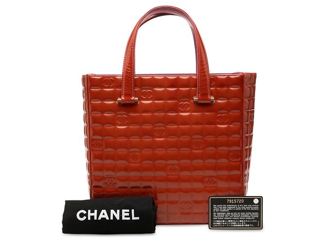 Borsa Tote Chanel CC Chocolate Bar in vernice Orange Arancione - vista 9