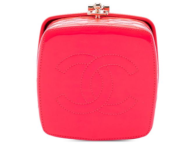 Mini borsa vanity Chanel CC matelassé in vernice rosa - vista 3