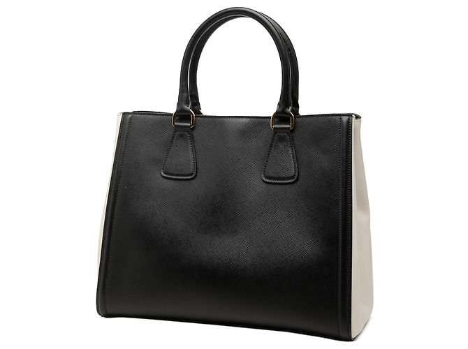 Borsa Prada Galleria Medium Bicolor in pelle Saffiano Lux Nera Nero - vista 2