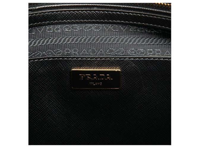 Borsa Prada Galleria Medium Bicolor in pelle Saffiano Lux Nera Nero - vista 5