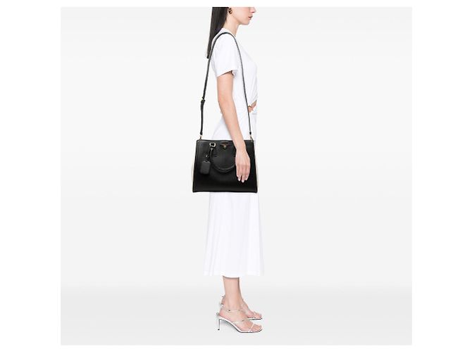 Borsa Prada Galleria Medium Bicolor in pelle Saffiano Lux Nera Nero - vista 6