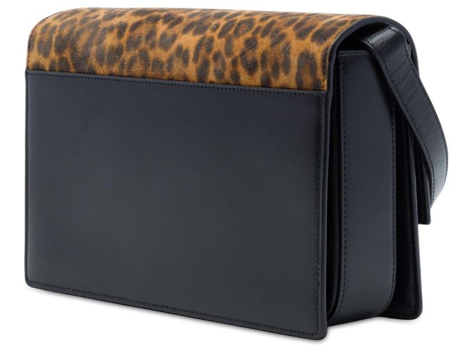 Borsa Bellechasse Saint Laurent Medium in pelle di vitello nera e camoscio leopardato Nero - vista 2