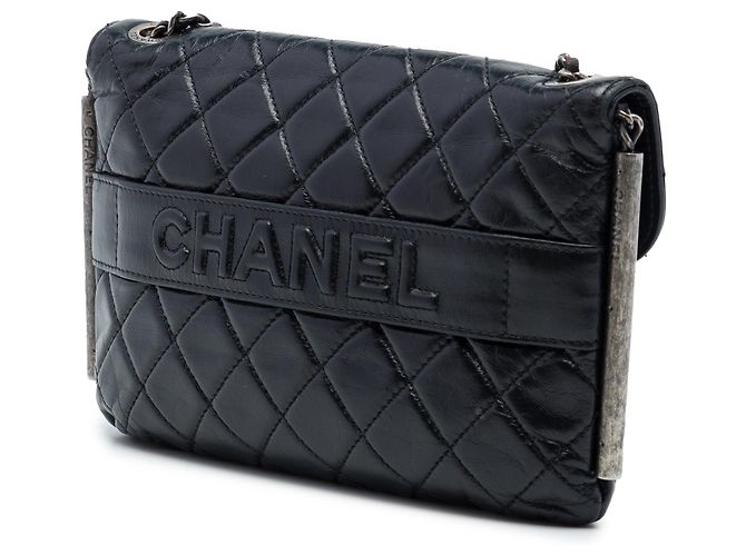 Borsa a tracolla Chanel CC trapuntata in vitello invecchiato goffrato LAX nera Nero - vista 2