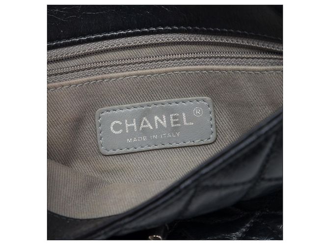 Borsa a tracolla Chanel CC trapuntata in vitello invecchiato goffrato LAX nera Nero - vista 5