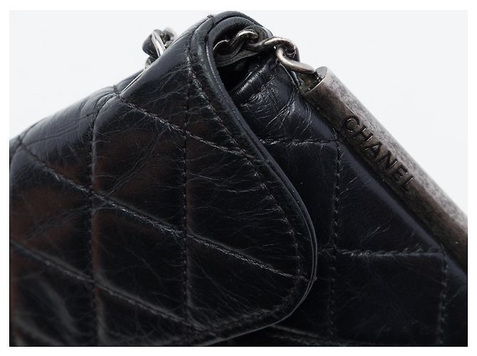 Borsa a tracolla Chanel CC trapuntata in vitello invecchiato goffrato LAX nera Nero - vista 6