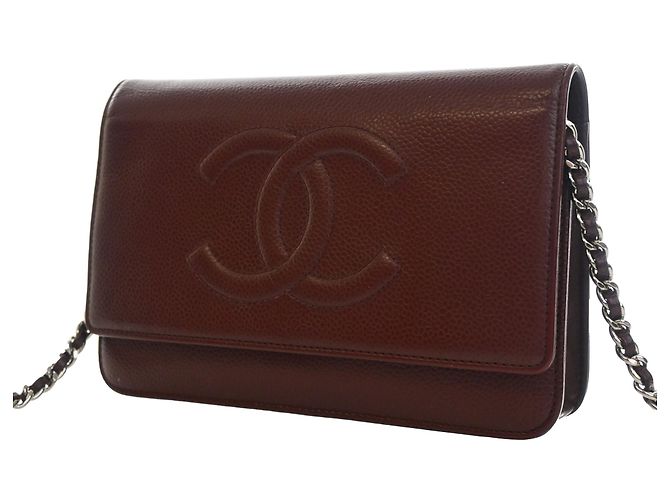 Borsa a tracolla Chanel CC Caviar Wallet On Chain rossa Rosso - vista 3