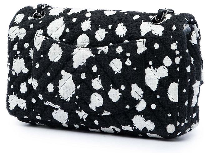 Borsa a tracolla Chanel Medium Chevron Tweed Paint Splatter Double Flap Nera Nero - vista 2