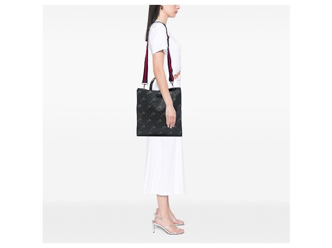 Borsa Tote convertibile morbida Gucci GG Supreme Web Tiger nera Nero - vista 6