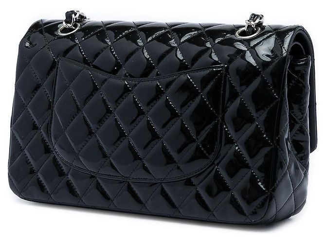 Borsa a tracolla Chanel Medium Classic Double Flap in vernice nera Nero - vista 2