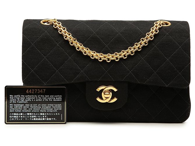 Borsa a tracolla Chanel Small Classic Jersey Double Flap Nera Nero - vista 7