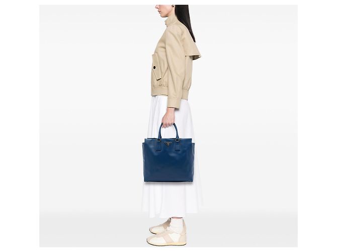 Borsa Tote Aperta Prada Saffiano Lux Blu - vista 6