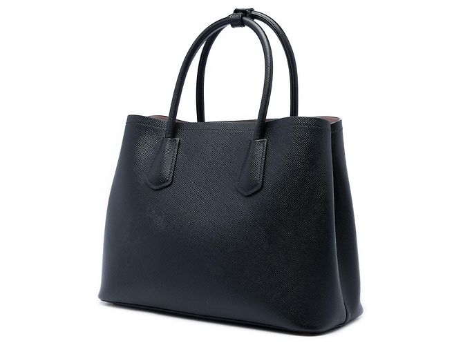 Borsa Double Satchel Prada Medium in pelle Saffiano nera Nero - vista 2