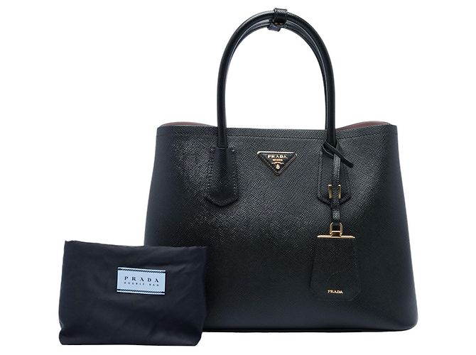 Borsa Double Satchel Prada Medium in pelle Saffiano nera Nero - vista 7