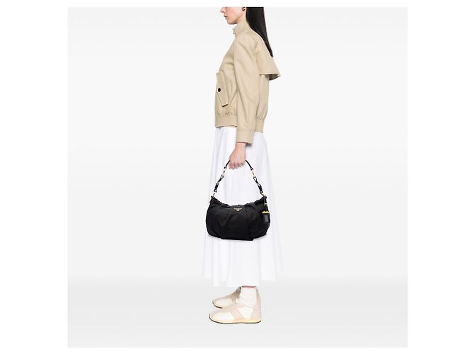 Borsa Hobo plissettata Prada Tessuto nera Nero - vista 6