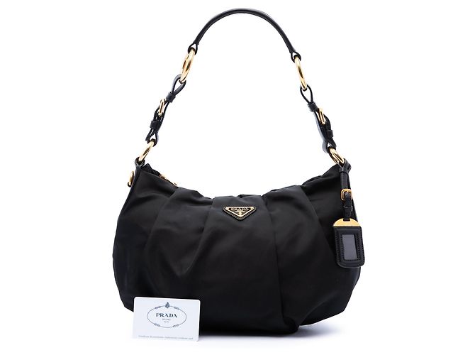 Borsa Hobo plissettata Prada Tessuto nera Nero - vista 7