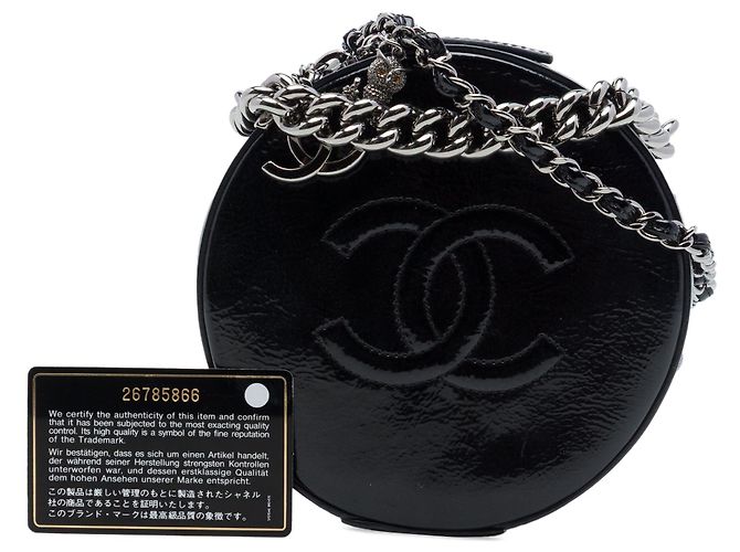 Borsa Satchel Chanel CC Round as Earth in vernice nera Nero - vista 7