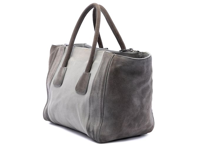 Double Borsa Satchel a doppio manico e doppia tasca Prada Scamosciato and Canapa Grigia Grigio - vista 2