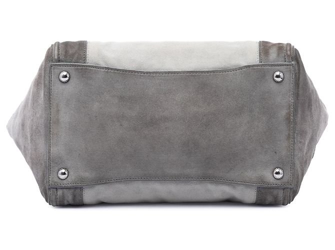 Double Borsa Satchel a doppio manico e doppia tasca Prada Scamosciato and Canapa Grigia Grigio - vista 3
