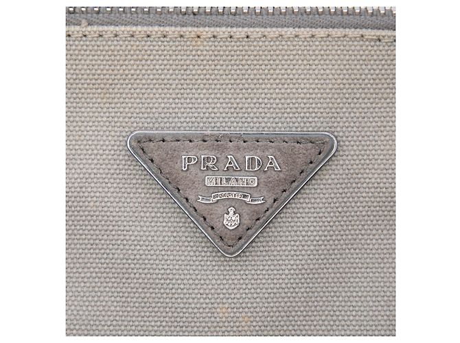 Double Borsa Satchel a doppio manico e doppia tasca Prada Scamosciato and Canapa Grigia Grigio - vista 5