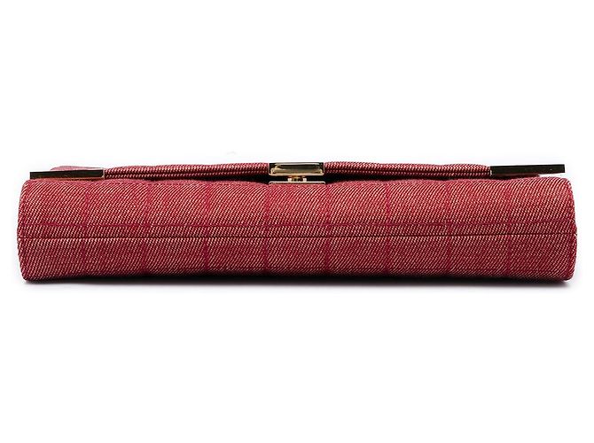 Borsa a tracolla Chanel CC Chocolate Bar in denim rosso con catena - vista 3