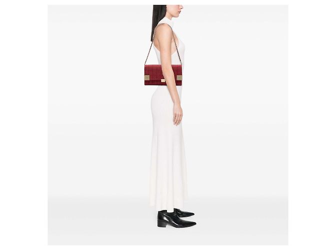 Borsa a tracolla Chanel CC Chocolate Bar in denim rosso con catena - vista 5