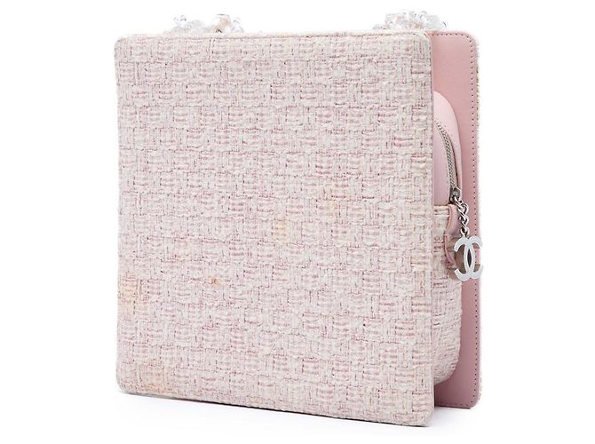 Borsa a tracolla Fantasy Chanel Square Tweed PVC con catena, rosa - vista 2