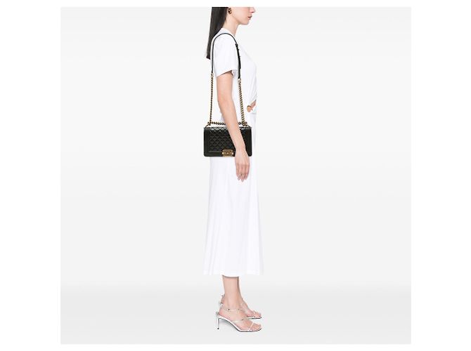Chanel Boy Flap Crossbody Bag aus schwarzem gestepptem Lammleder, Größe Old Medium, mit Gripoix - Ansicht 7