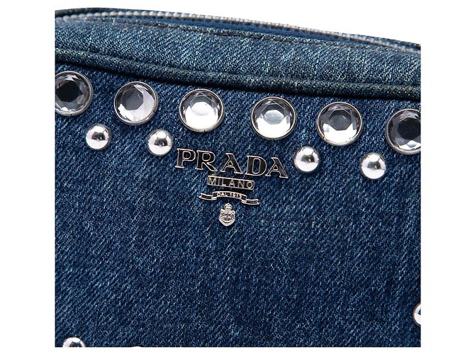 Borsa Camera Prada Mini in Denim Blu con Borchie Bijoux - vista 5