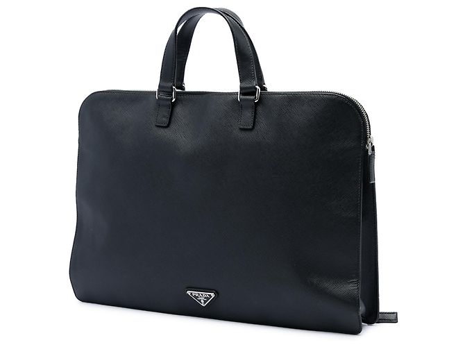 Borsa business Prada in pelle Saffiano nera con tasca frontale con zip Nero - vista 2