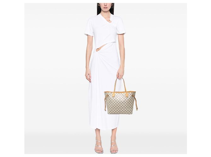 Borsa Tote Louis Vuitton Neverfull MM Damier Azur Bianca Bianco - vista 6