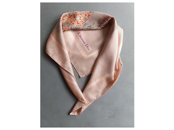 Foulard in seta Christian Dior Floreale Rosa Beige Verde Arancione Porpora - vista 3