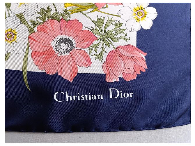 Foulard in seta Christian Dior Rosa Bianco Blu Verde Giallo - vista 2