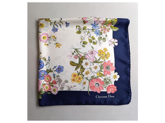 Foulard in seta Christian Dior Rosa Bianco Blu Verde Giallo - vista 7