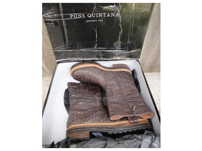 Autre Marque Pons Quintana Botines de Cuero Marrón Efecto Croco Castaño - vista 4