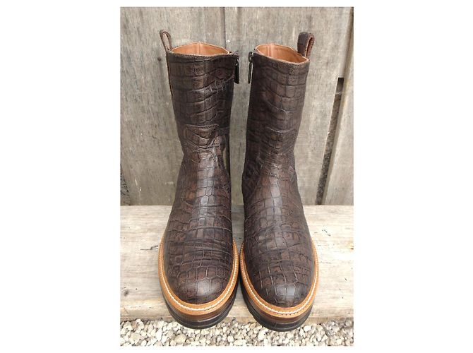 Autre Marque Pons Quintana Botines de Cuero Marrón Efecto Croco Castaño - vista 5