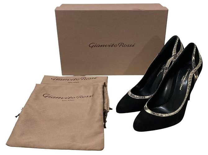 Autre Marque Gianvito Rossi Pumps mit spitzer Kappe aus Wildleder und Python Schwarz Roh - Ansicht 10