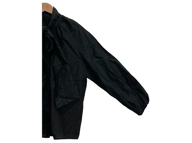 Autre Marque Mila Owen 2way Sheer Bowtie Bluse Schwarz - Ansicht 3