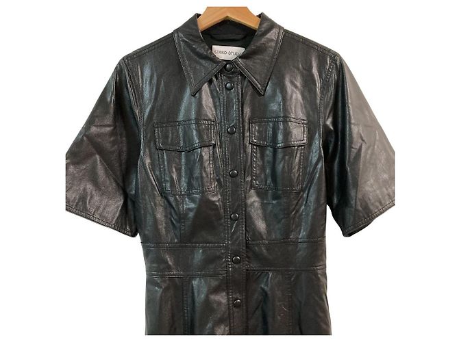 Autre Marque STAND STUDIO Hemdkleid aus Öko-Leder Schwarz - Ansicht 3